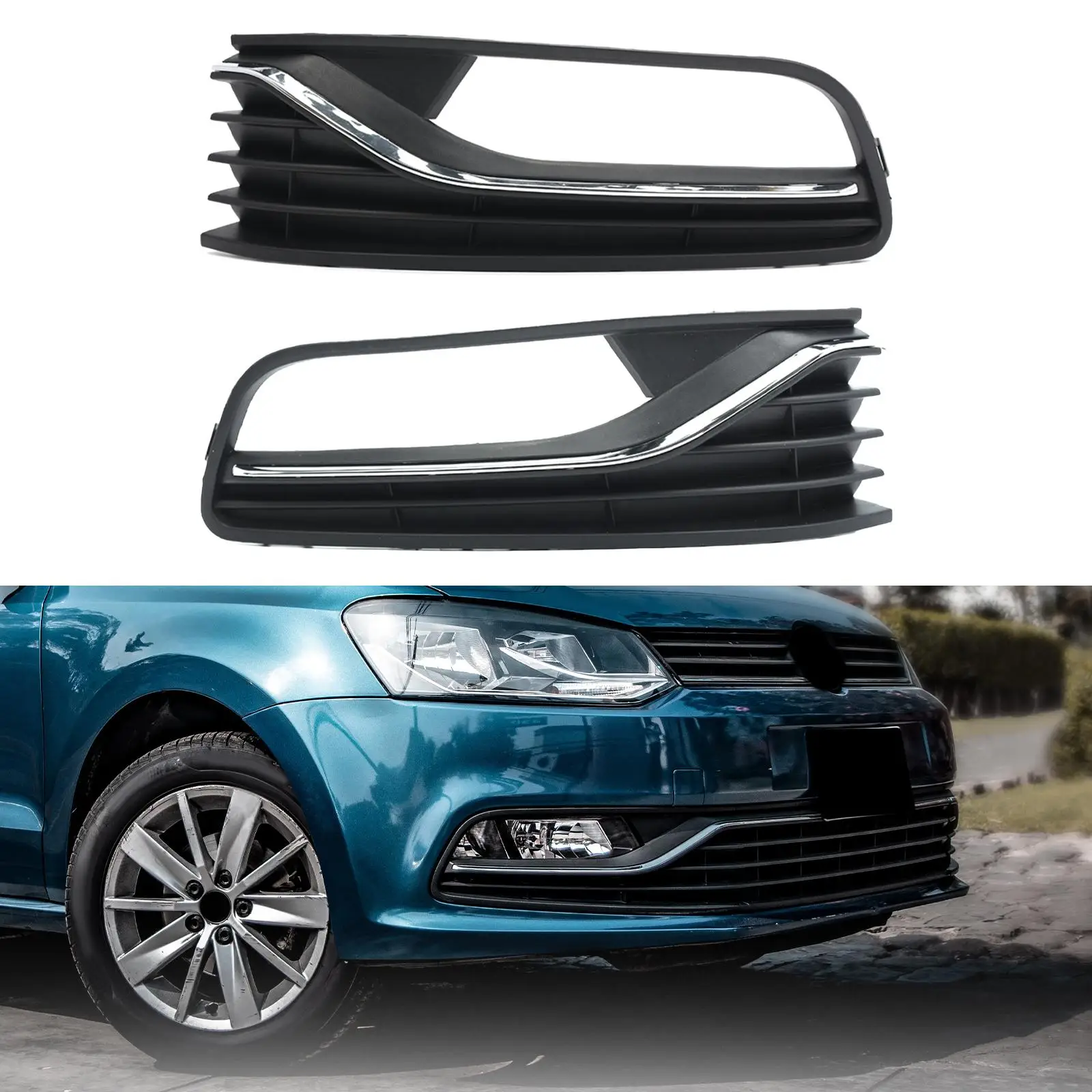 Front Bumper Fog Light Grill Wear Resistant 6C0853666B 6C0853666J Fog Light Cover Grille for VW Polo 6R 2014-Replaces car grill mesh