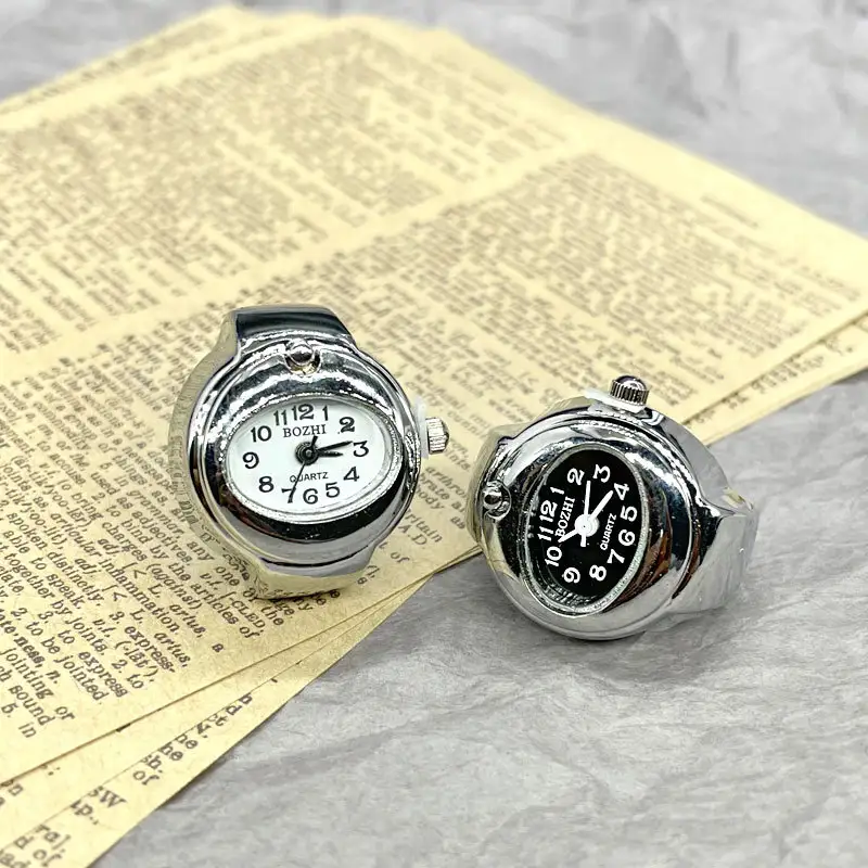 Kiss Jewelry Simple Silver Color Creative Quartz Watch Dial Finger Rings Couple Women Men Elastic Strap Metal Clock Ring Jewelry - Image 4