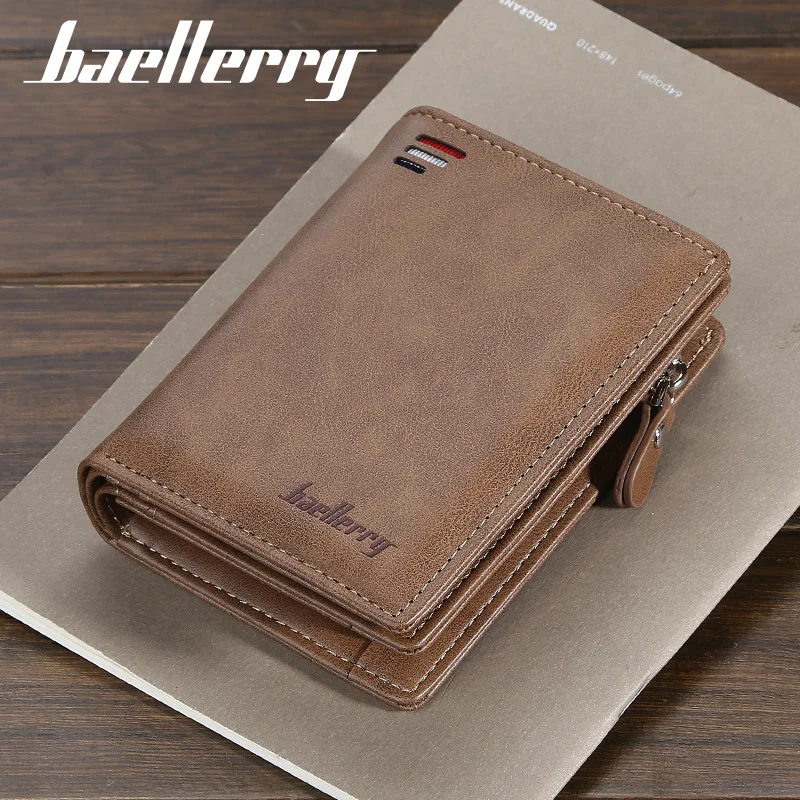 New Men's Multi Card Slot Zippered Short Vertical Mini Snap Wallet