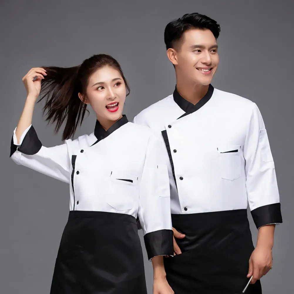 Chef Clothes Breathable Unisex Chef Shirt Soft Solid Color Long Sleeve Stand Collar Uniform Top for Kitchen Bakery Restaurant