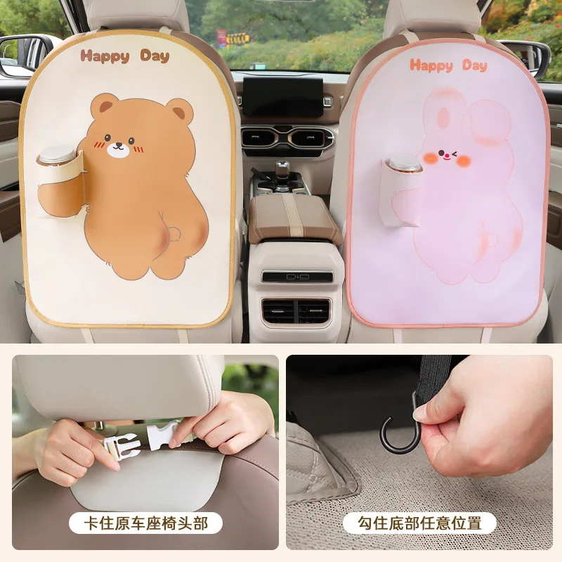 Car Seat Cartoon Anti-kick Pad Rear Storage Bag Car Seat Back Protection Pad Universal Anti-kick Anti-wear Mat Supplies
