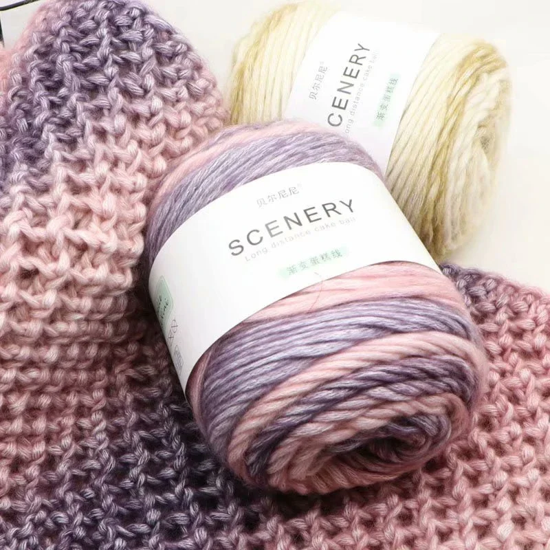 100g Dyed Rainbow Wool Yarn, Gradient Cake Knitted Yarn, Woven DIY Sweater Doll Scarf Hat Crochet Thread, Chunky Yarn,Wholesale 4