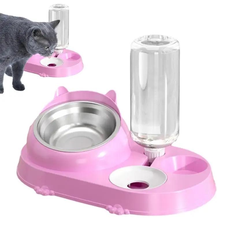 

Cat Food Water Bowl Set Automatic Water Dispenser Cat Dish 16 Degrees Angle Anti-Slip Food Bowl Detachable Anti-Splash Pet