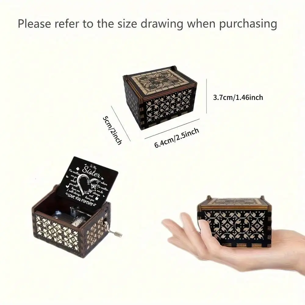 1pc Wooden Vintage Laser Carved Hand-cranked Music Box, Mother's Day/birthday/anniversary/wedding Gift, Family Room Desk Office
