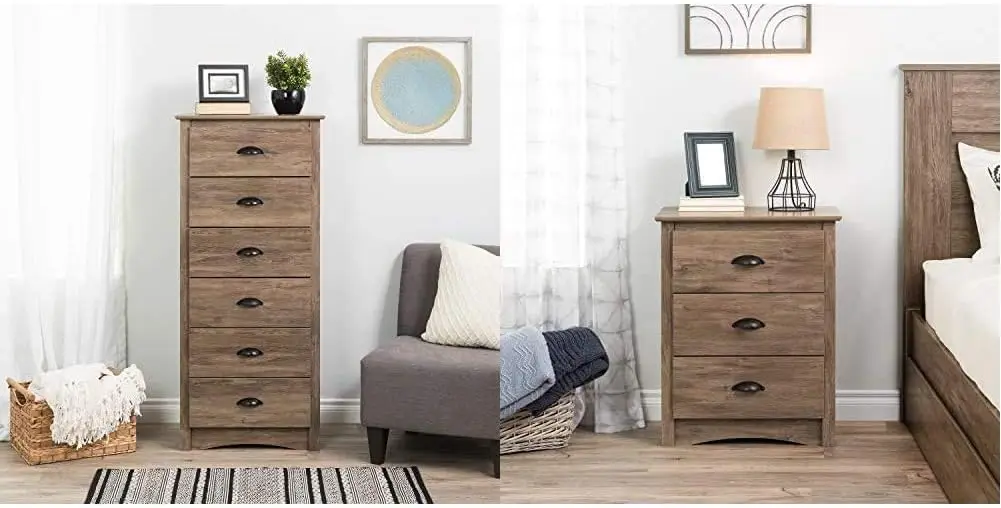 

6-Drawer Tall Chest, Drifted Gray & Salt Spring 3-Drawer Tall Nightstand, Drifted Gray