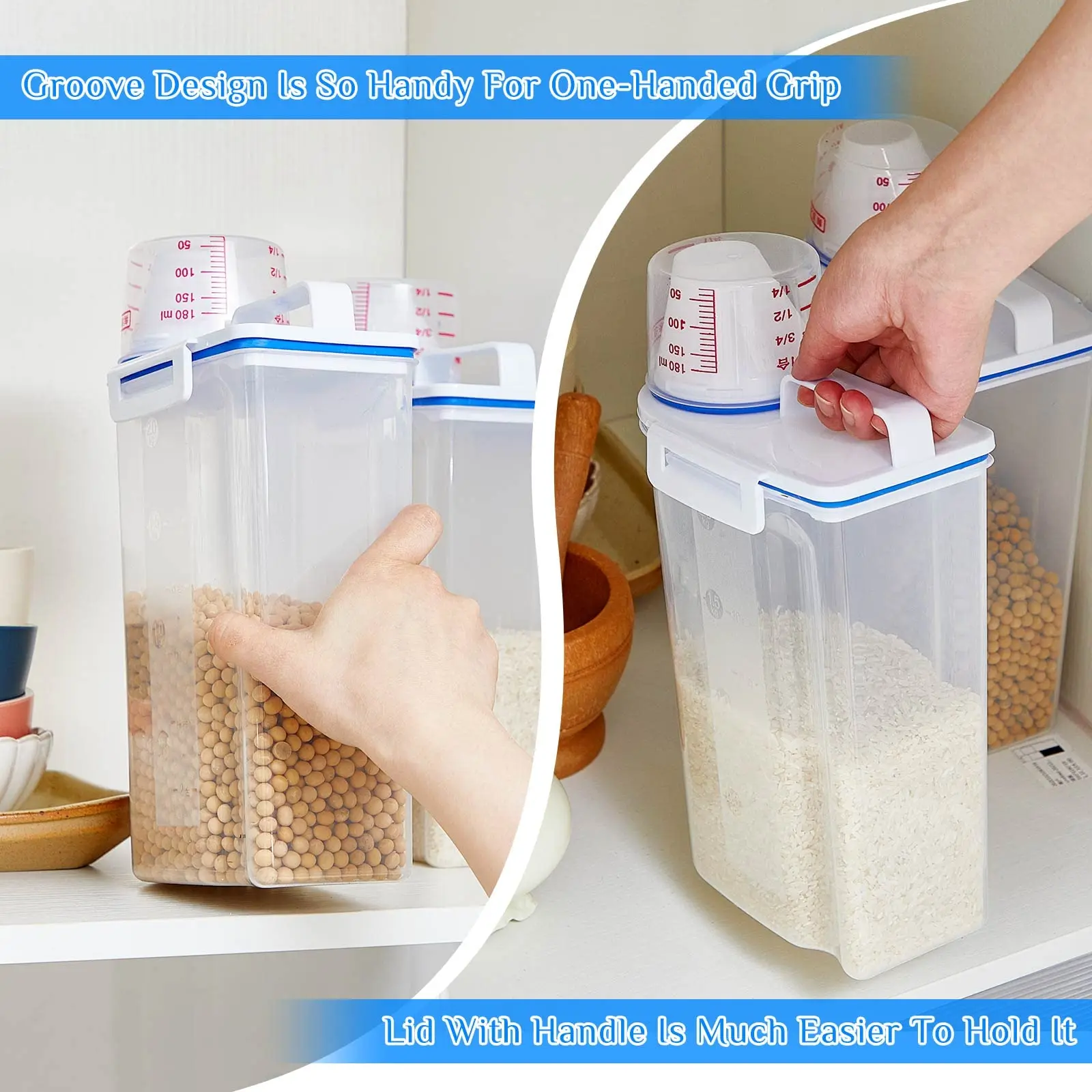 Baking with Lids Rice Storage Bin Food Storage Box Cereal Containers Dispenser with Measuring Cup