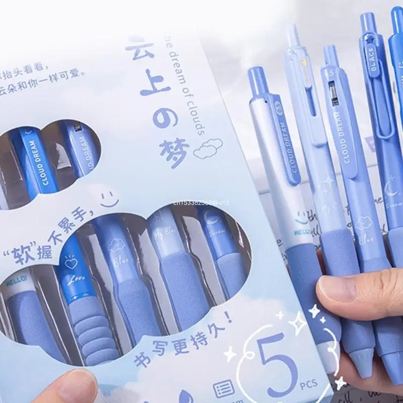 

5Pcs Retractable Gel Pen Ergonomic Grip Gel Pen Office Pen for Student Dropship