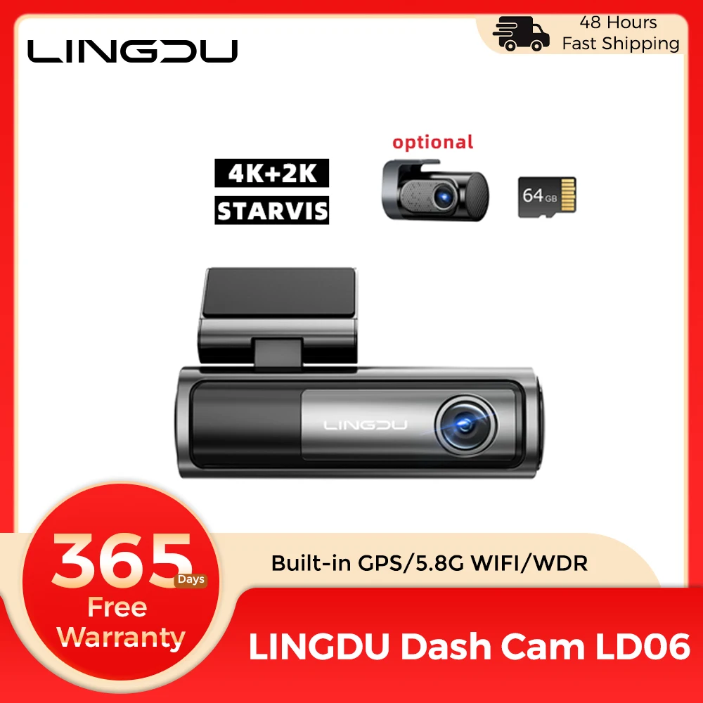 LINGDU 5K Dual Dash Cam LD06, 5G WiFi GPS 4K 2K front rear super night vision parking mode voice control