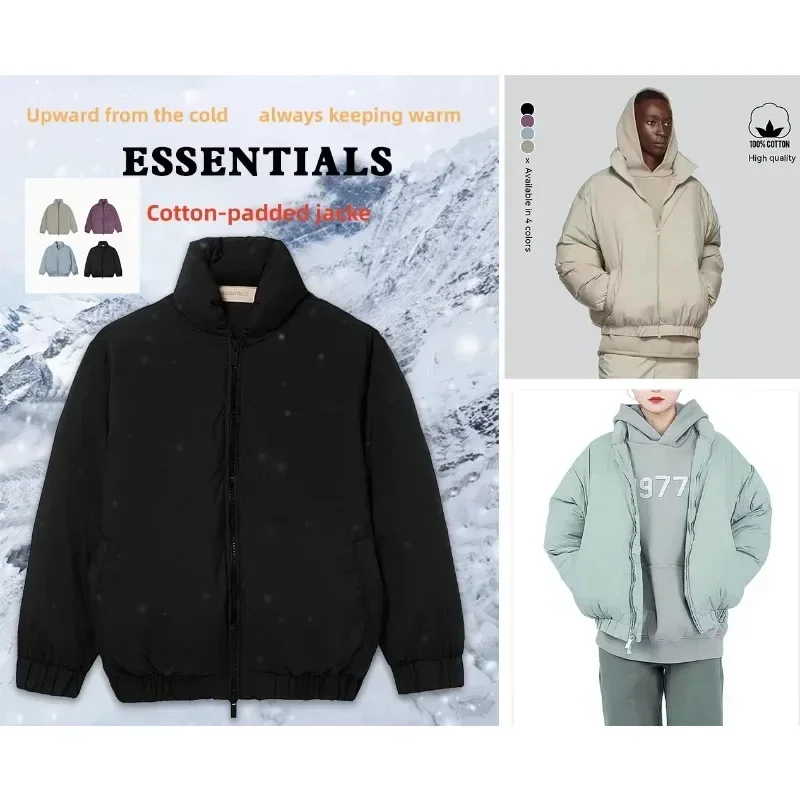 

ESSENTIALS New Double Track Trend Brand Warm Winter Cotton-padded Jacket High Street Loose Men's Cotton Coat Couple Zipper Coat