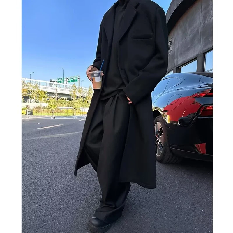 FEWQ Mid Long Woolen Coat Autumn Winter Men's Korean Fashion Loose Casual Versatile Over The Knee Male Trench 24E5306 3