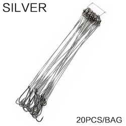 FLYSAND Anti-Bite Steel Fishing Line with Hook & Swivel, 50LB, 20-Pack, Multi-Color Fishing Tackle Set - 12CM (Silver)