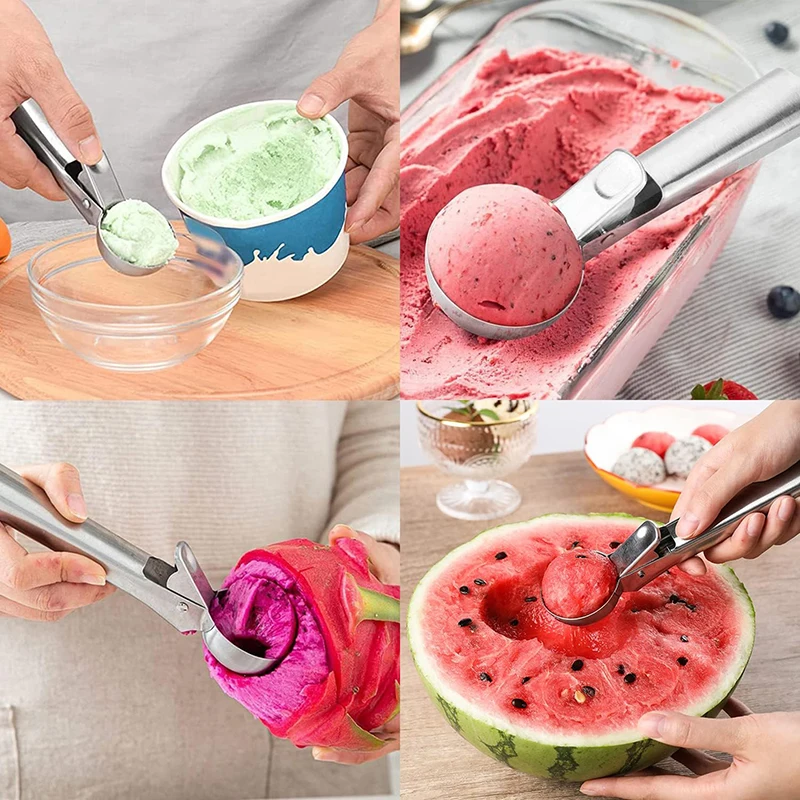 Stainless Steel Ice Cream Scoop Ice Cream Scooper with Trigger Multifunctional Fruit Scoop DIY Kitchen Supplies