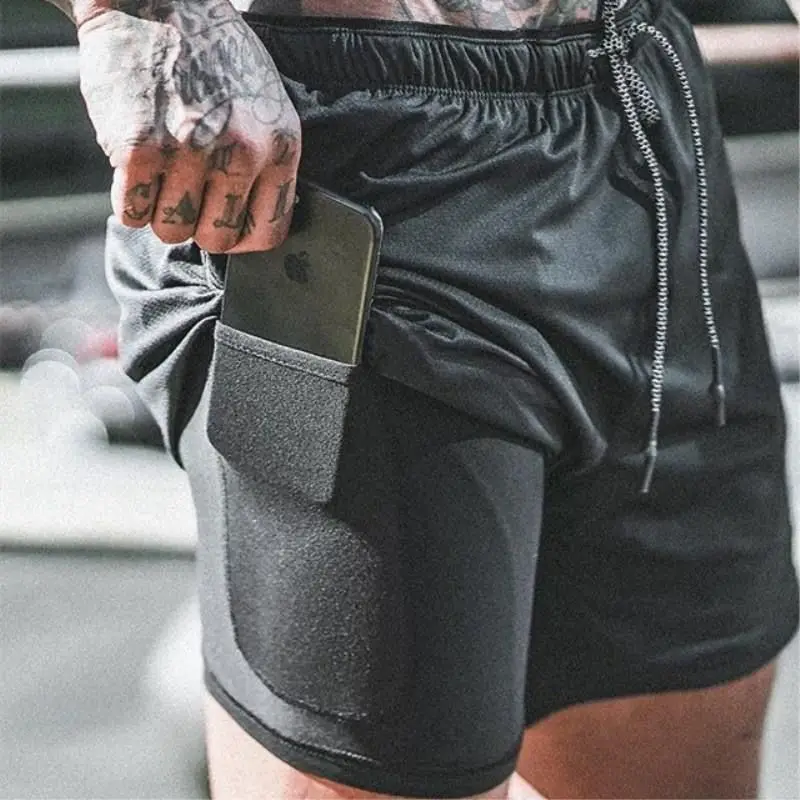 

2024 Men's Double Layer Shorts Compressed Solid Color Fitness Training Basketball Men's Solid Color Basketball Shorts