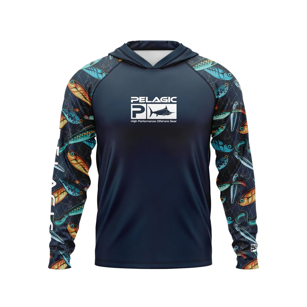 

Одежда для рыбалки Pelagic Gear, летняя мужская футболка с длинным рукавом, новая рубашка с рисунком рыбы, Солнцезащитная дышащая одежда для рыбалки с капюшоном и УФ-защитой