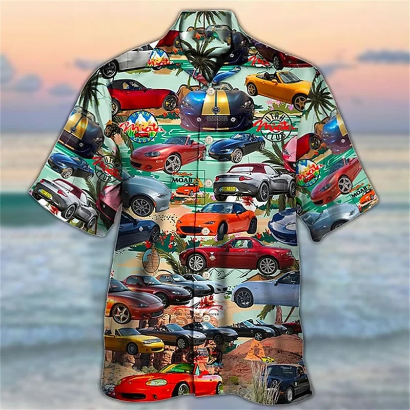 BreathableretrocarprintshirtMensHawaiianbuttonshirtMens