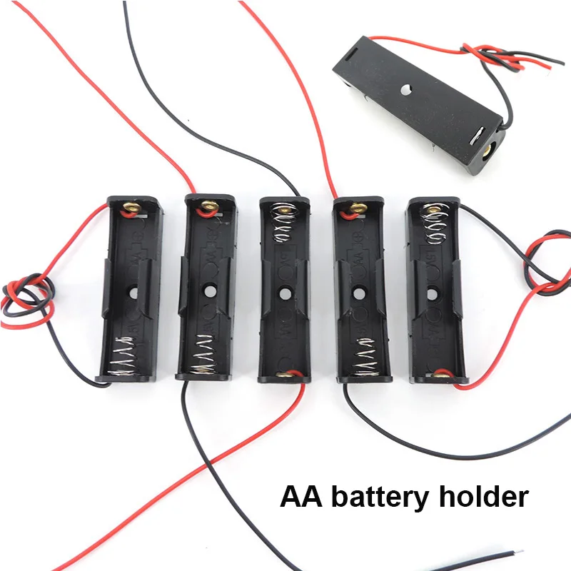 20개/10개/5개 1xAA 케이스 1.5V AA 배터리 홀더 보관함 케이스 1 슬롯 배터리 컨테이너 와이어 리드 포함