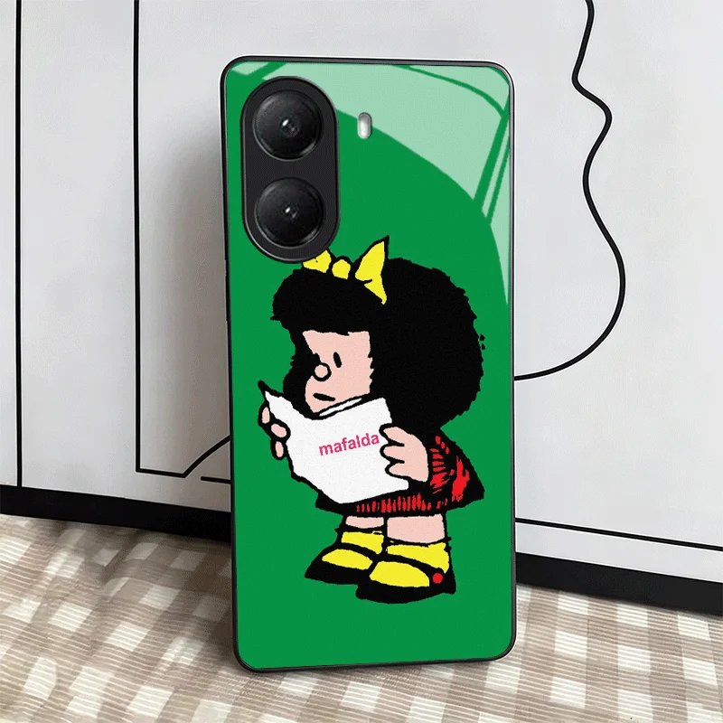 Cartoon Mafalda Design Tempered Glass Phone Case