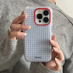 Vibrant Checkered Beaded Bracelet Wrist Chain Shockproof Phone Case Cover - iPhone 15 Plus (BlueGZ)