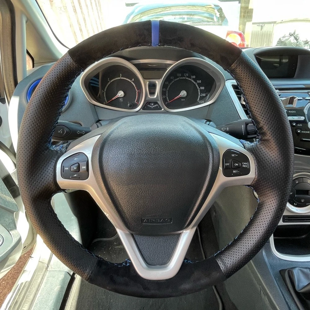 Anti-Slip Wildleder Echtes Leder Original Lenkrad Geflecht Auto Lenkrad Abdeckung Für Ford Fiesta EcoSport Auto Zubehör
