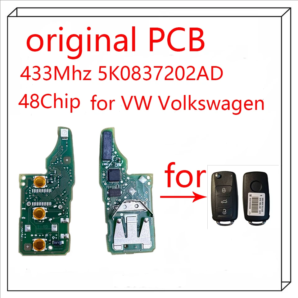 Original 48Chip Remote Car Key PCB 433Mhz 5K0837202AD for VW Volkswagen Beetle Caddy Eos Golf Jetta Polo Scirocco Tiguan Touran