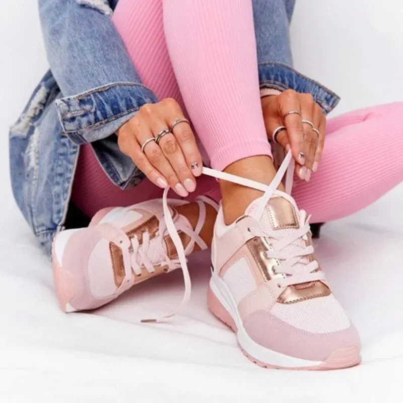 Women sports shoes Tennis Shoes Women Lace Up Walking Wedge Sneakers for Outdoor Comfortable Walking Shoes Plus Size 35-43