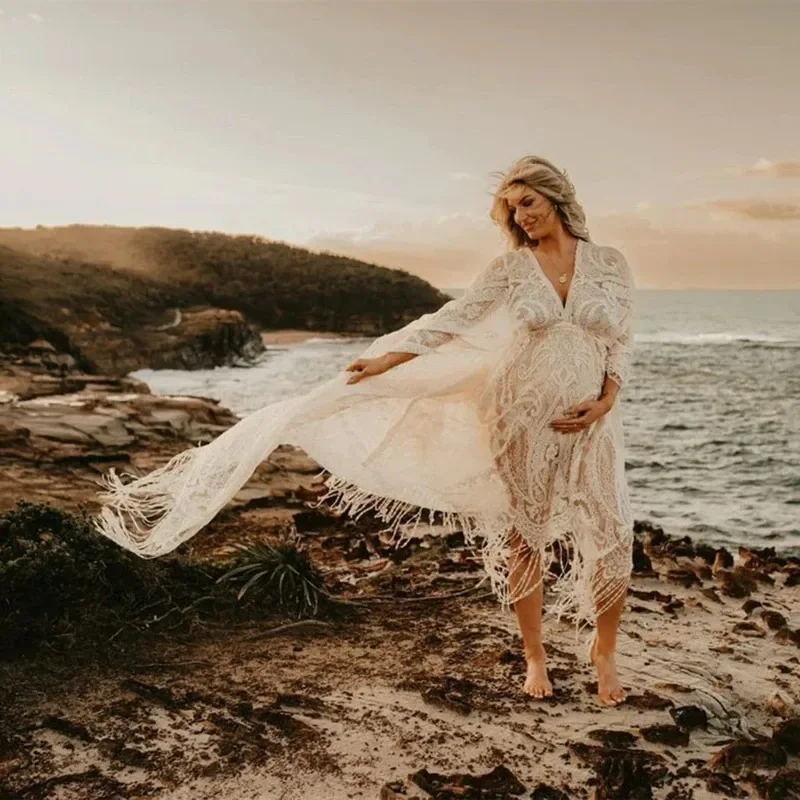 Boho Lace Tassel Robe Maternity Dress Photography Props Maxi Long Gown Photo Shoot Dress Pregnant Women Baby Shower Gift 3 S9882c079427d4f31bdd59796b61a5745B