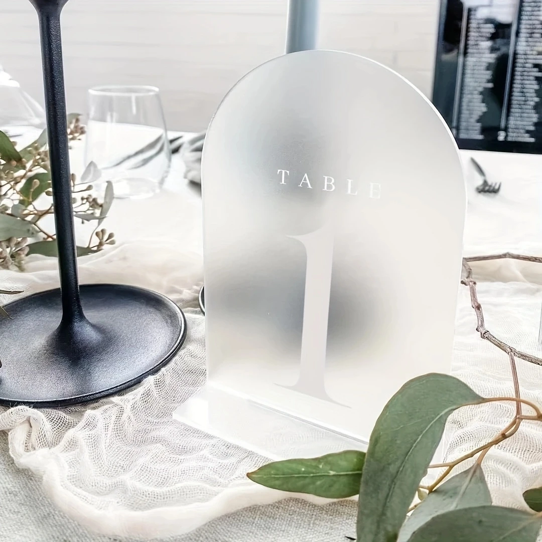 Frosted Arch Wedding Table Numbers 1-20 with Stands Acrylic Signs and Holders Perfect for Centerpiece Reception Decoration wedding table numbers acrylic sign holders