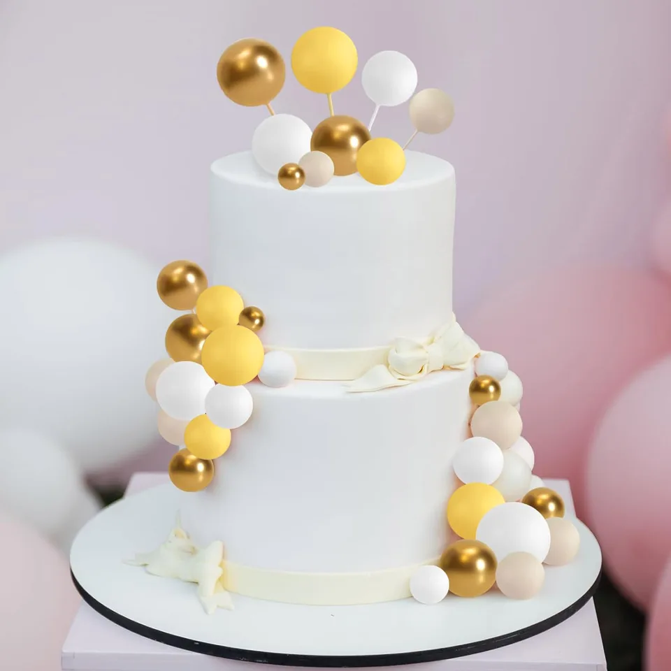 32 pz oro giallo Cake Topper palline di schiuma d'oro inserto fai da te decorazione della torta per Baby Shower festa di compleanno decorazione della torta  15