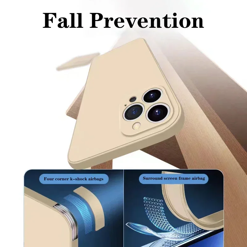 iPhone Case Liquid Silicone Soft Case Lens Protector Shockproof Cover For iPhone 16 15 14 13 12 11 Pro Max Plus