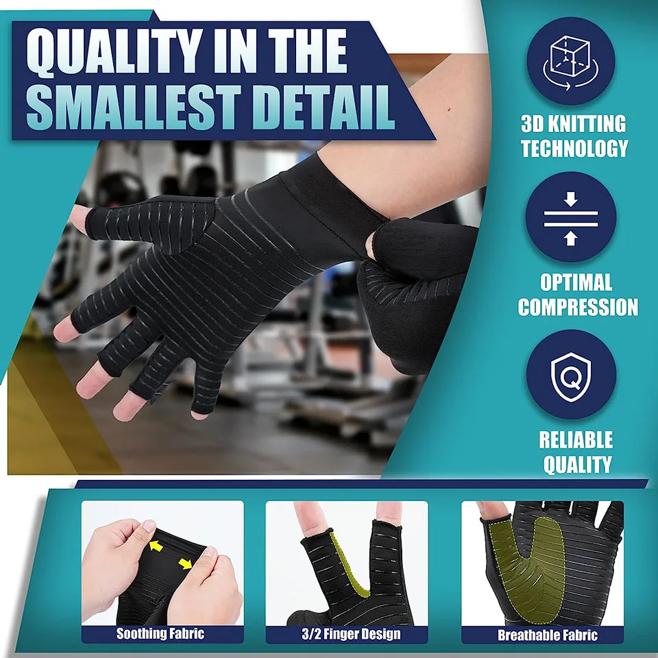 Copper Compression Arthritis Gloves 1Pair For Women Men Fitness Compression Rehabilitation Wrist Support