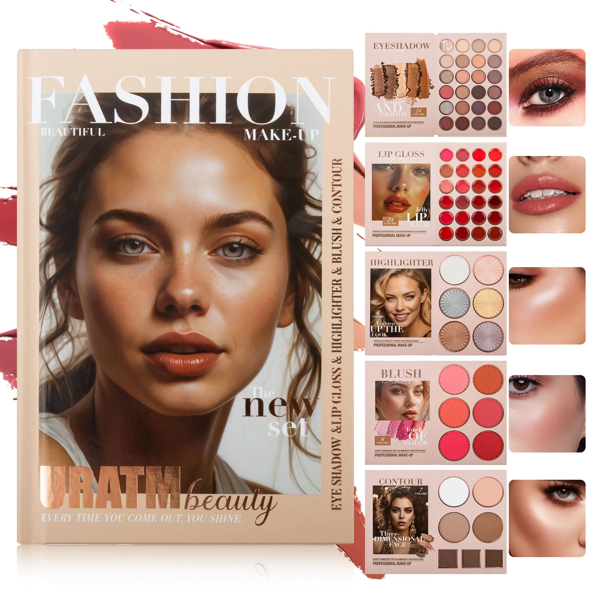 67-color makeup palette, five-layer book-style eye shadow palette, matte pearlescent blush, contour and highlight all in one