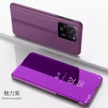 Premium Smart Mirror View Leather Flip Case with Magnetic Holder and Shockproof Protection for Xiaomi Poco C65 (Purple blue)