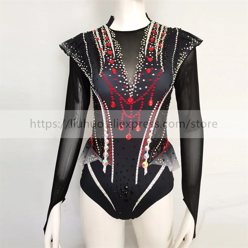 

LIUHUO Women Girl Costume Performance Rhythmic Gymnastics Ballet Competition Leotard Figure Ice Skating Dress Teen Black Kids