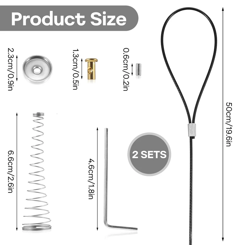 A52I-2 Sets Gate Latch Cable Pull String,Adjustable Spring Door Latch Opener, 2-6 Inch For Metal And Wooden Fences In Garden