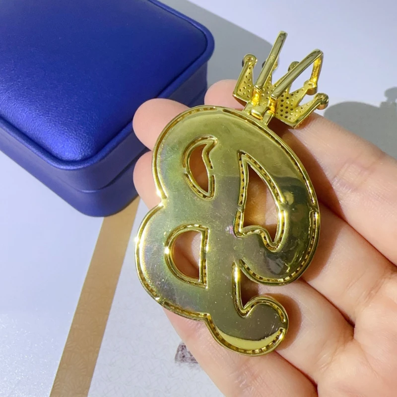 Hiphop Rock Iced Moissantie BP Letter Crown Pendant Pass Diamond Tester 925 Sterling Silver Plated 18k Gold Custom Jewelry