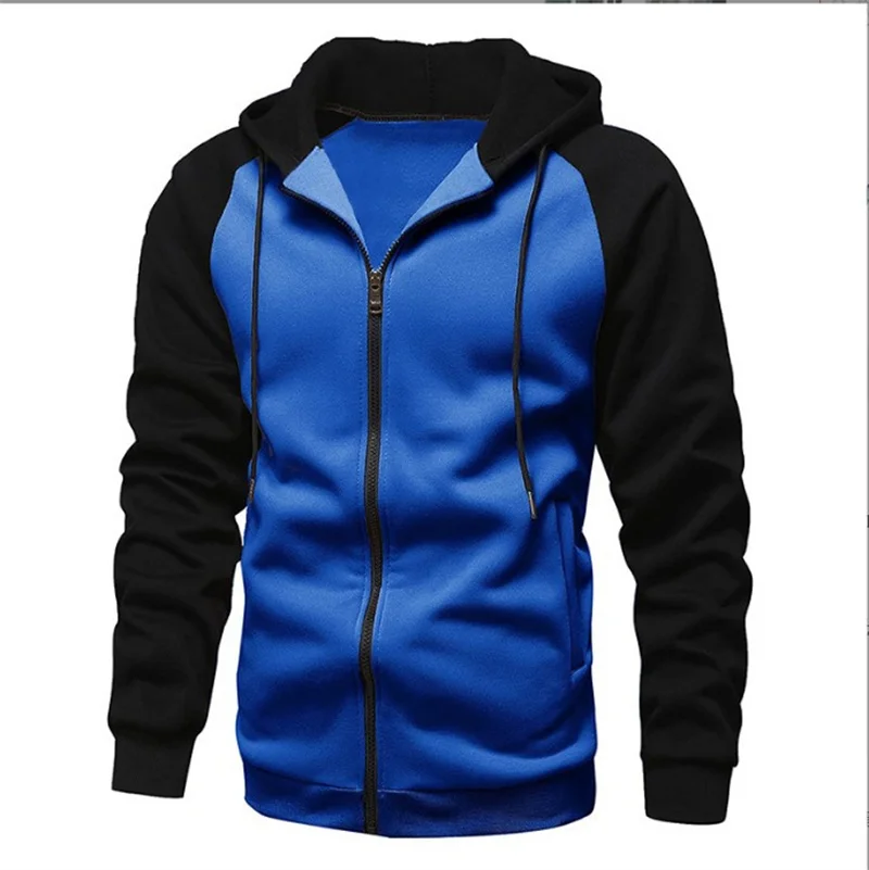 Fashion Color Contrast Plunger Sleeve Drawstring Hooded Sweatshirt Male Autumn Winter Hoodie Man's Loose Casual Sports Outerwear