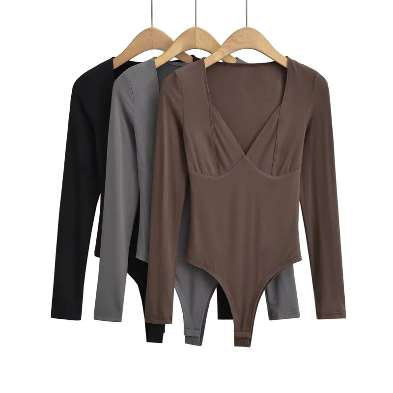 

Женское боди с длинным рукавом и V-образным вырезом