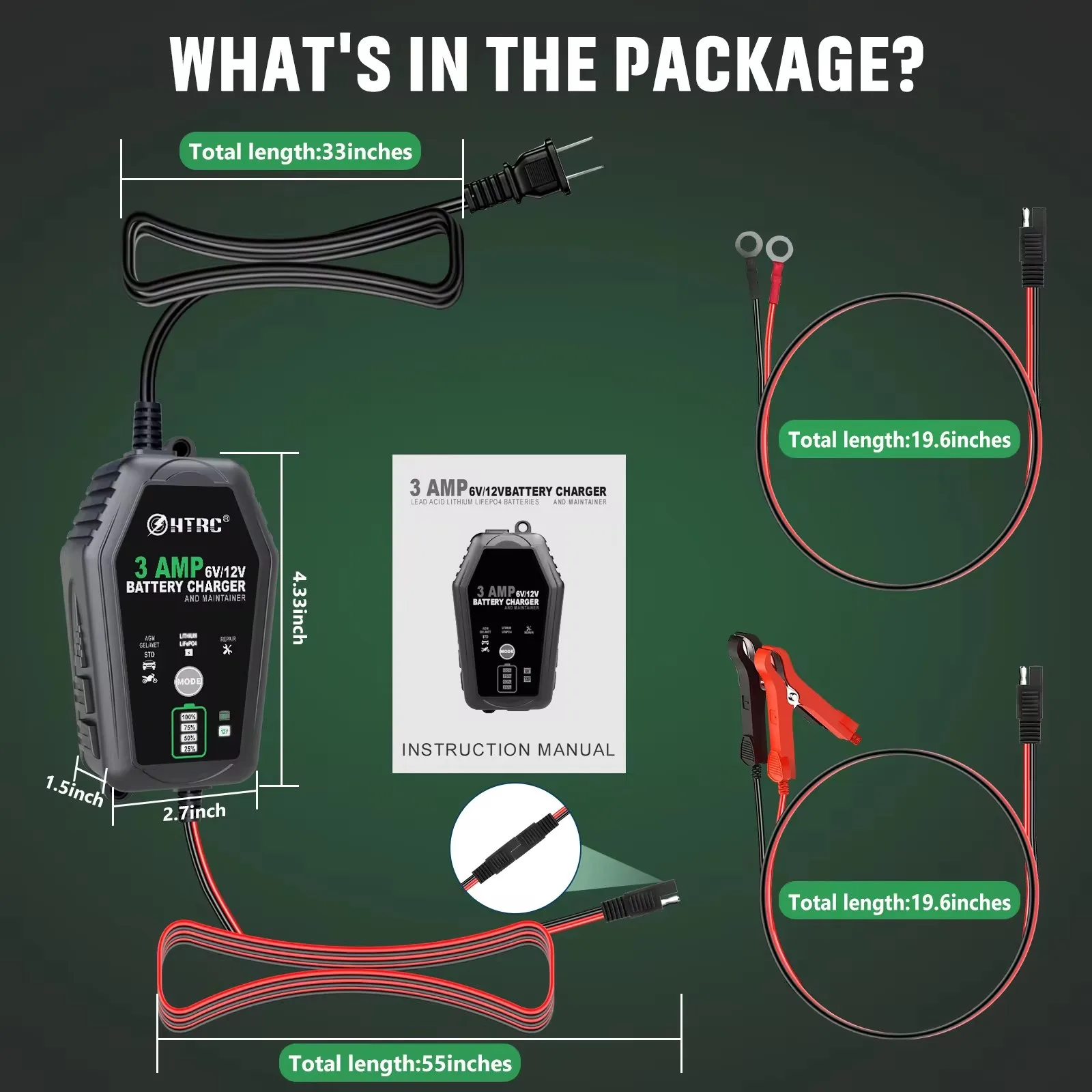 Smart Multi-Voltage Battery Charger for Lithium, LiFePO4, and Lead-Acid Batteries