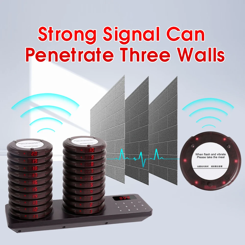 Wireless Calling System Wireless Restaurant Pager System Calling Coaster Buzzers Dual Charging Base For Cafe Church Clinic Food Court Food Truck