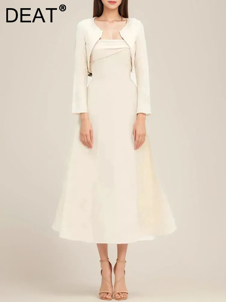 

Женский комплект из двух предметов DEAT, однотонное дизайнерское короткое пальто с длинным рукавом и высокой талией, без бретелек, 13 дб4183, осень 2024