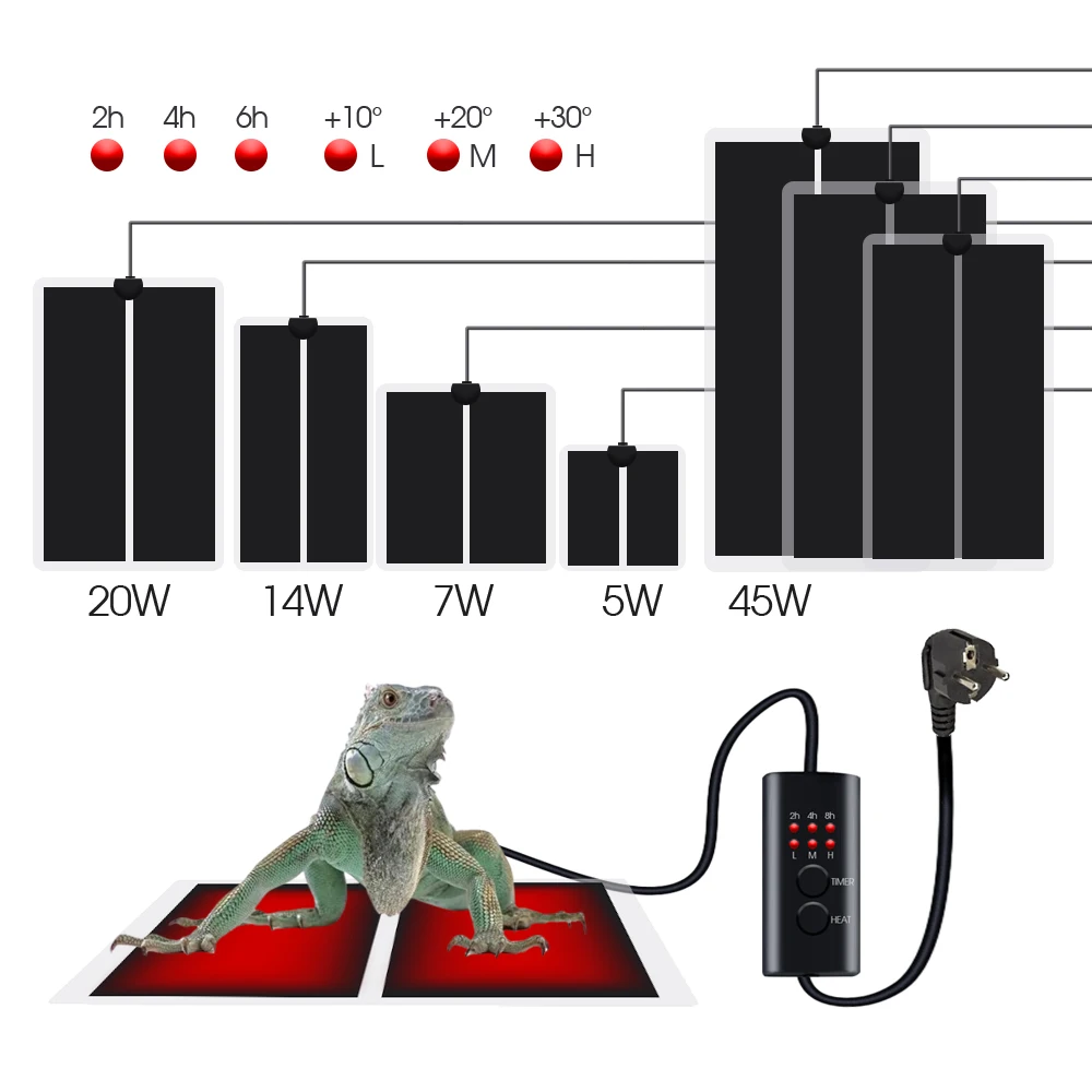 Waterproof Reptile Heater Mat with Temperature Control Adjustable Controller Indoor Garden Seedling Warm Plant Heating Pad 5-45W