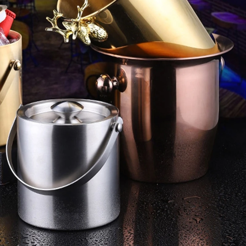 

Double Thermal Insulation Bucket, 3 Liter Nordic Bar KTV Stainless Steel Ice Bucket for Beer and Wine Chilling