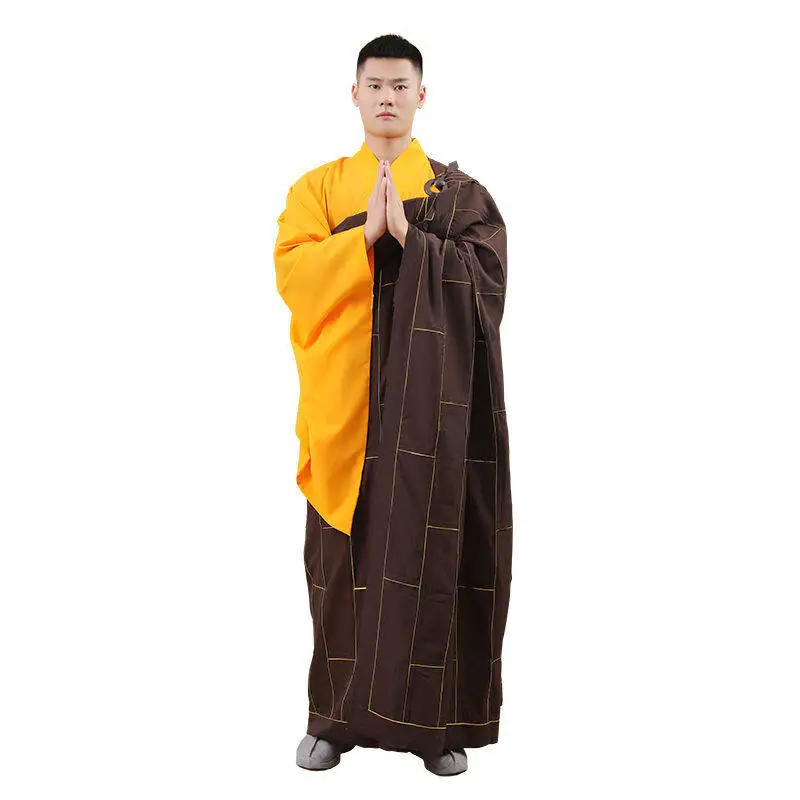 Buddhist Clothing Chinese Traditional Suit Buddhist Monk Robes Zen Buddhism Brown Zuyi Kesa Cassock Robe Shaolin Monk Kung Fu Suit Meditation Martial Arts Uniforms KASAYA
