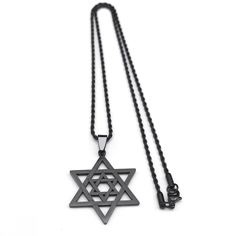 Goth Magen Star Of David Hexagram Pendant Necklace for Men Stainless Steel Black Color Hollow Necklaces Jewelry Gifts N6120S08