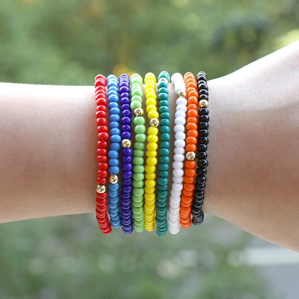 Pulseras de cuentas elásticas bohemias para mujer y niña, pulseras hechas mano con abalorios de cristal checo alta 2022| | - AliExpress