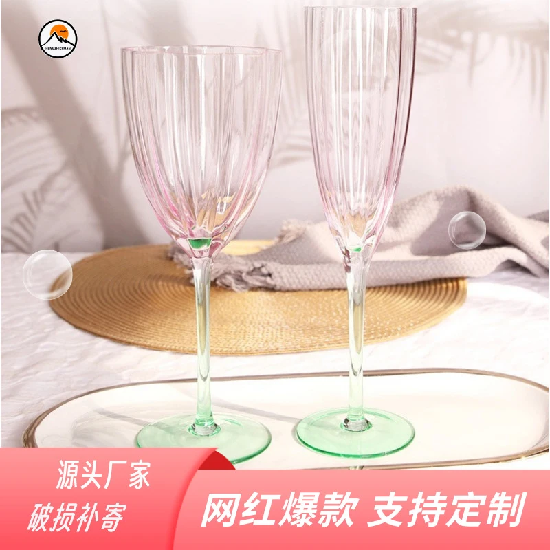 1 Pcs 240/380ml Gradient Lotus Red Wine Glass Crystal Goblet Big Belly Tasting Cup High Temperature Resistance Luxury Party Tool