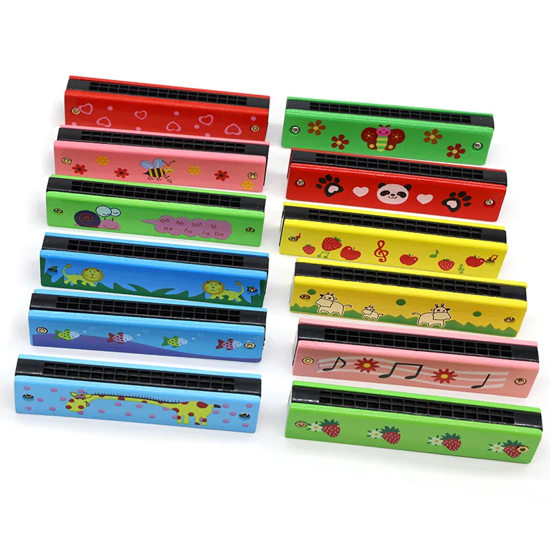 16-Hole Wooden Harmonica Cartoon Animals Painted Toy Musical Instrument Play Kids Early Educational Toys for Children Gifts - Bilde 3