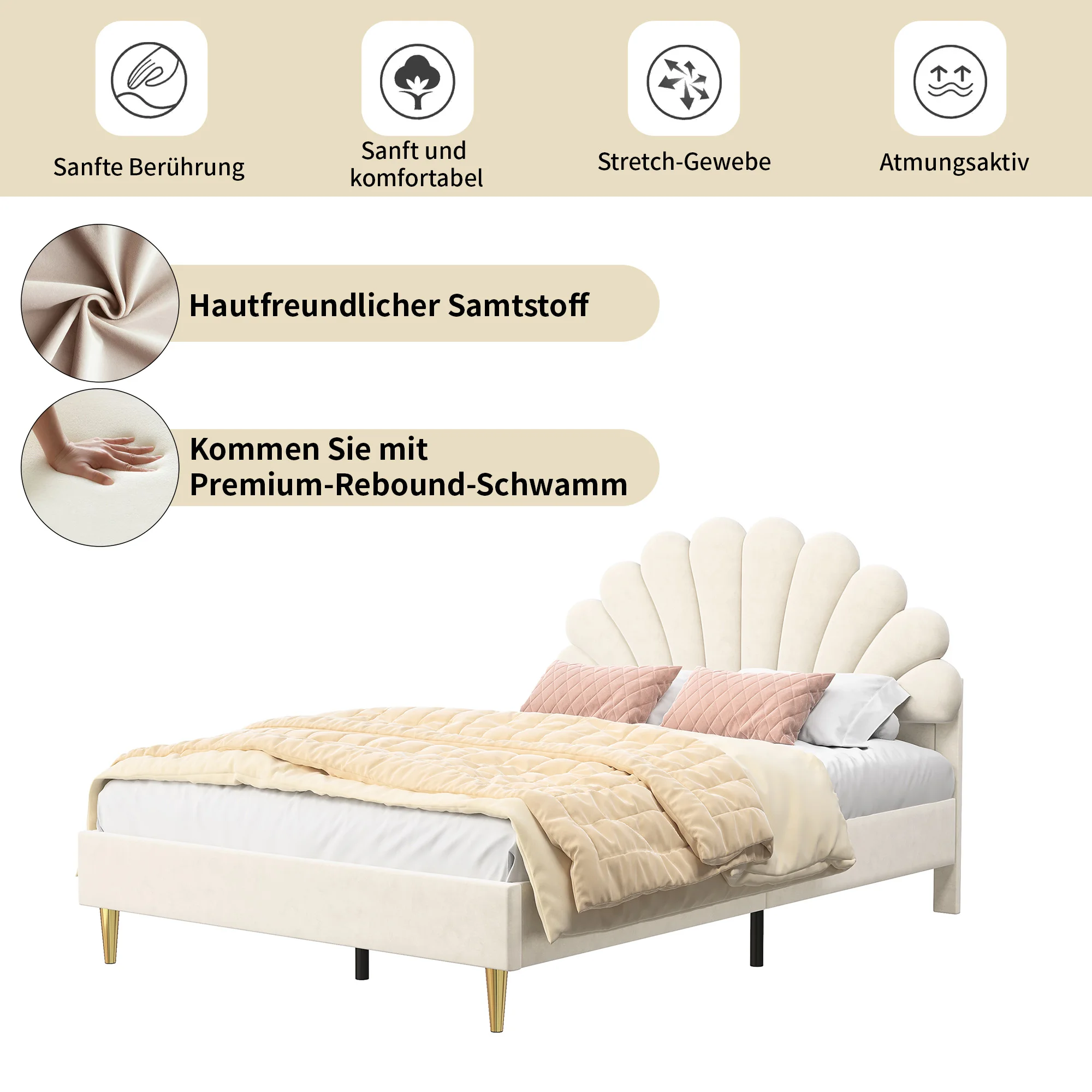 Rosahqnda Kinderbett Einzelbett Polsterbett Kinderbett 90 x 200 cm, Bettgestell mit blumenförmigem Kopf und Gitter – Detail 10