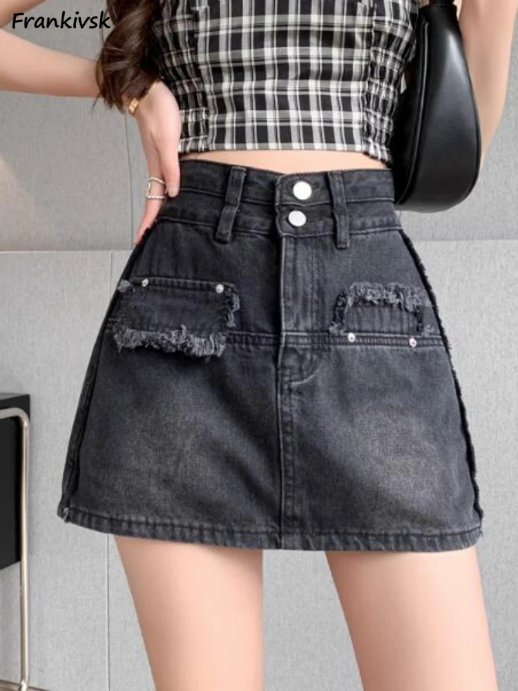 

Skirts Women High Waist Solid Slim Sexy A-line Vintage Summer Fit All-match Streetwear Stylish Basic Lady Button Japanese Style
