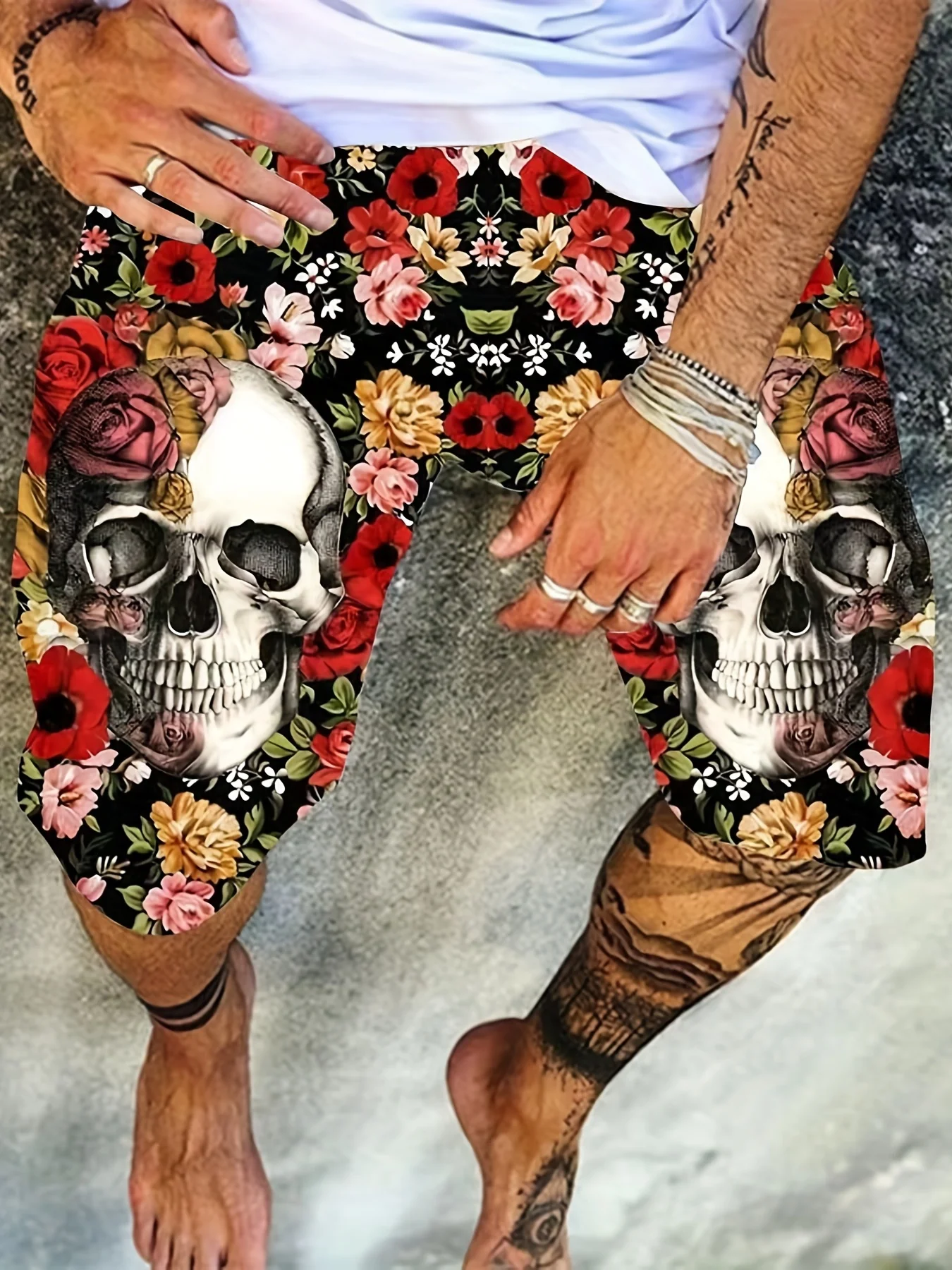 Summer Men Fashion Trend Shorts 3D Skull Graphic Shorts Summer Clothing Vacation Shorts Male Quick Drying Shorts Beach Shorts 3